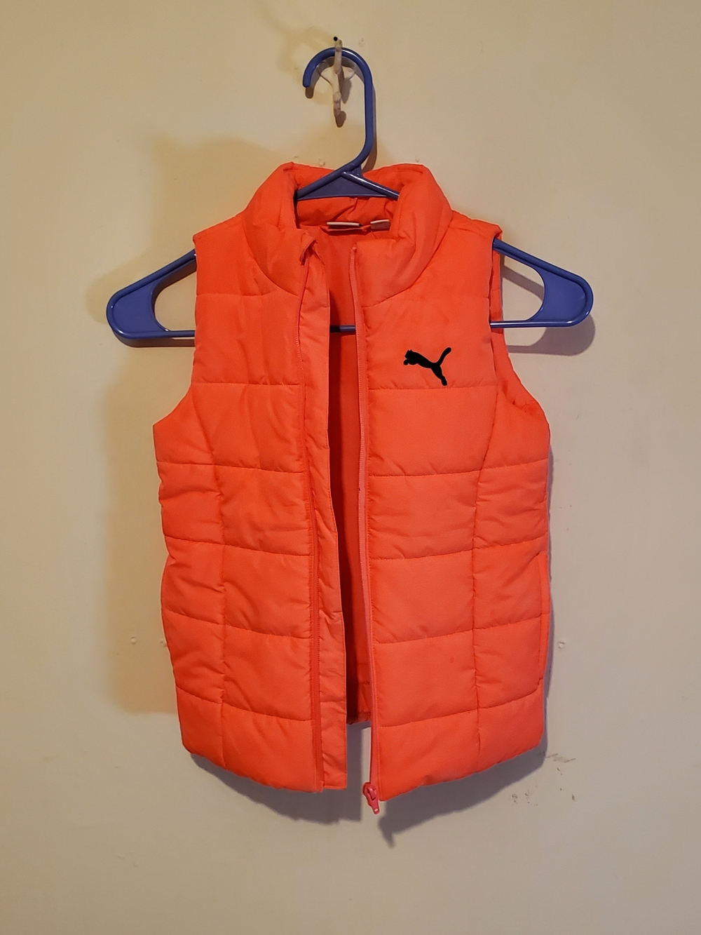 Puma Bright Orange Quilted Puffer Vest Size Xs 5/6